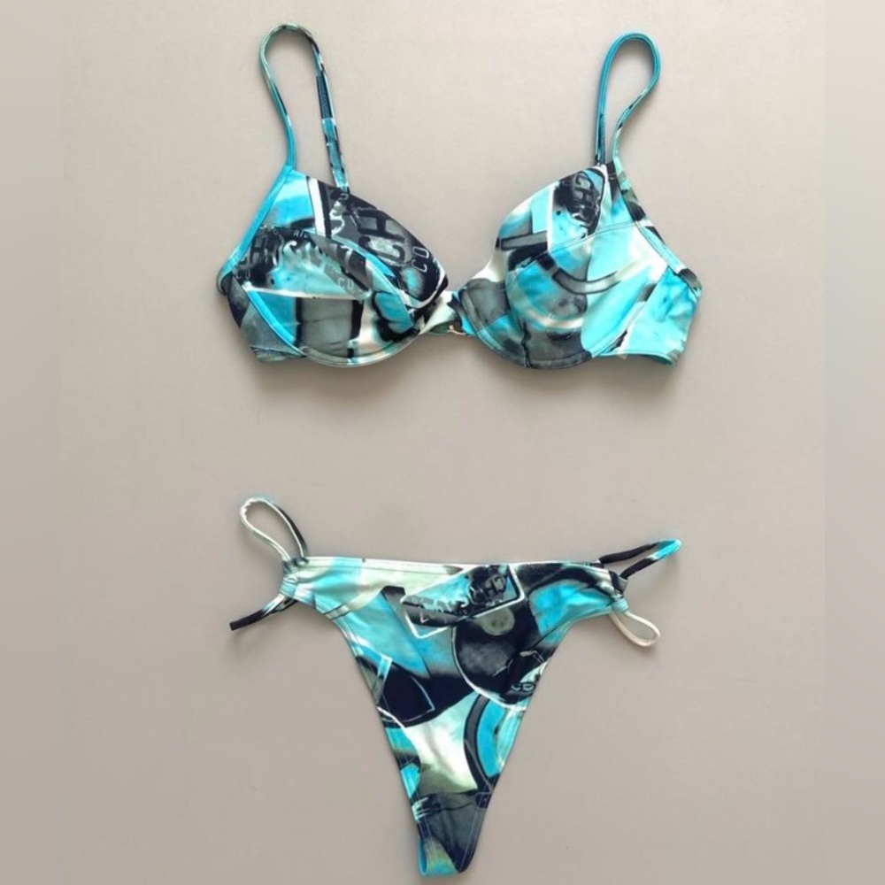 Dior Blue and Black Abstract Bikini